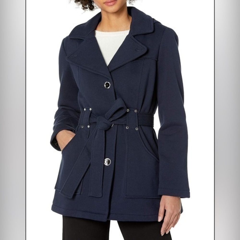 INTL d.e.t.a.i.l.s Hooded Fashion Fleece Coat Jacket - Womens Large - Navy Blue